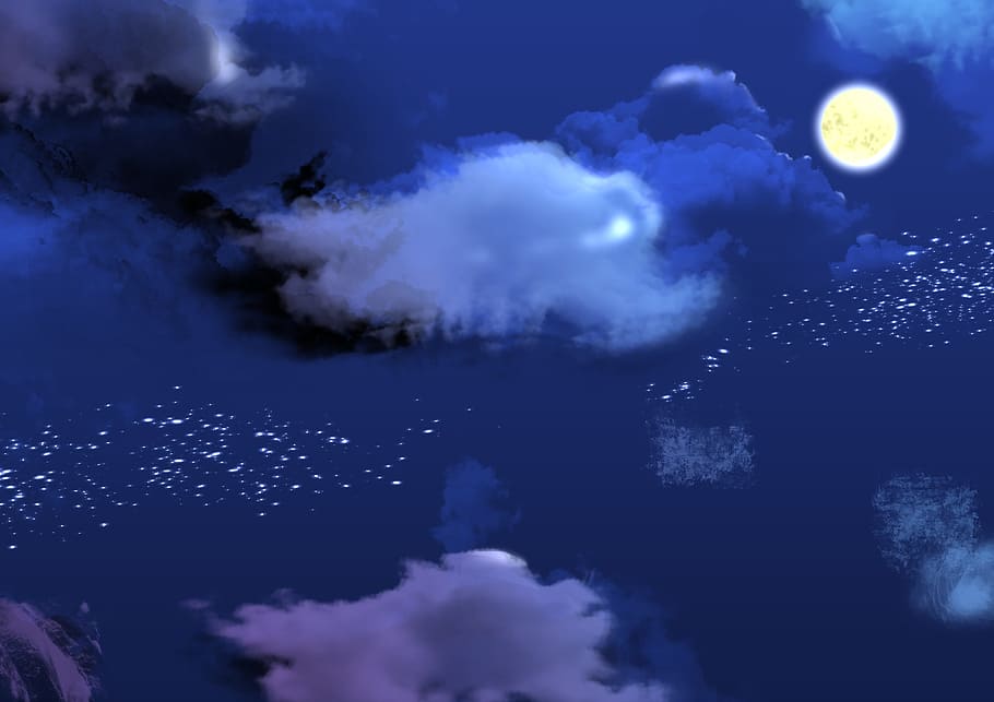 night, cloud, moon, cloud - sky, nature, space, blue, astronomy HD wallpaper