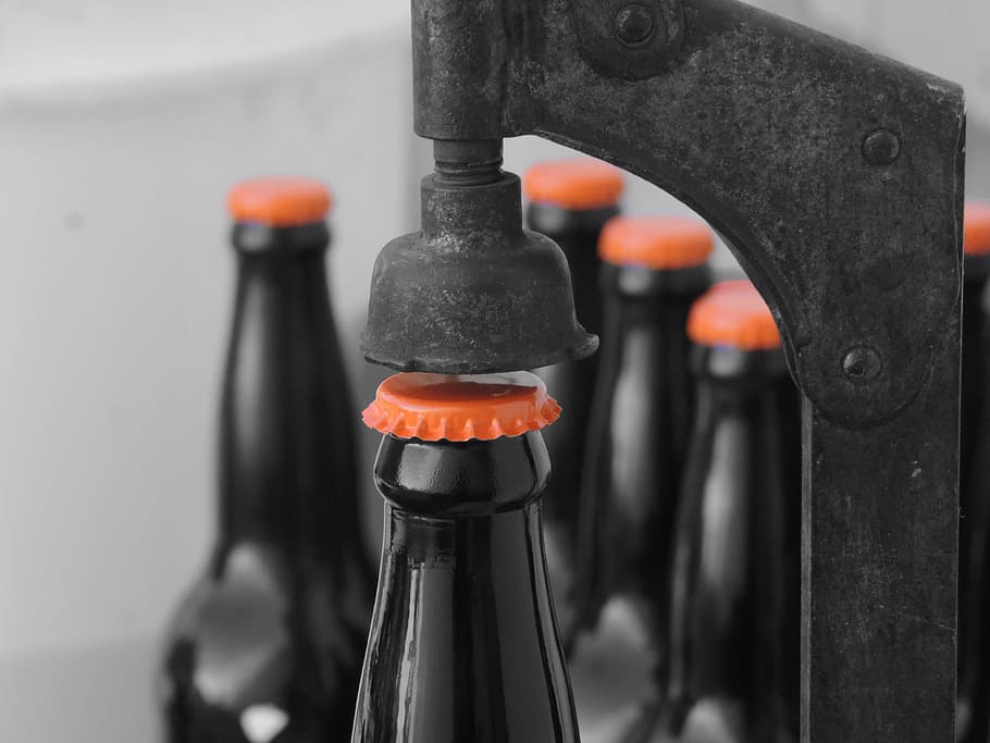 black glass bottles with orange lid, entrepreneur, beer, top HD wallpaper