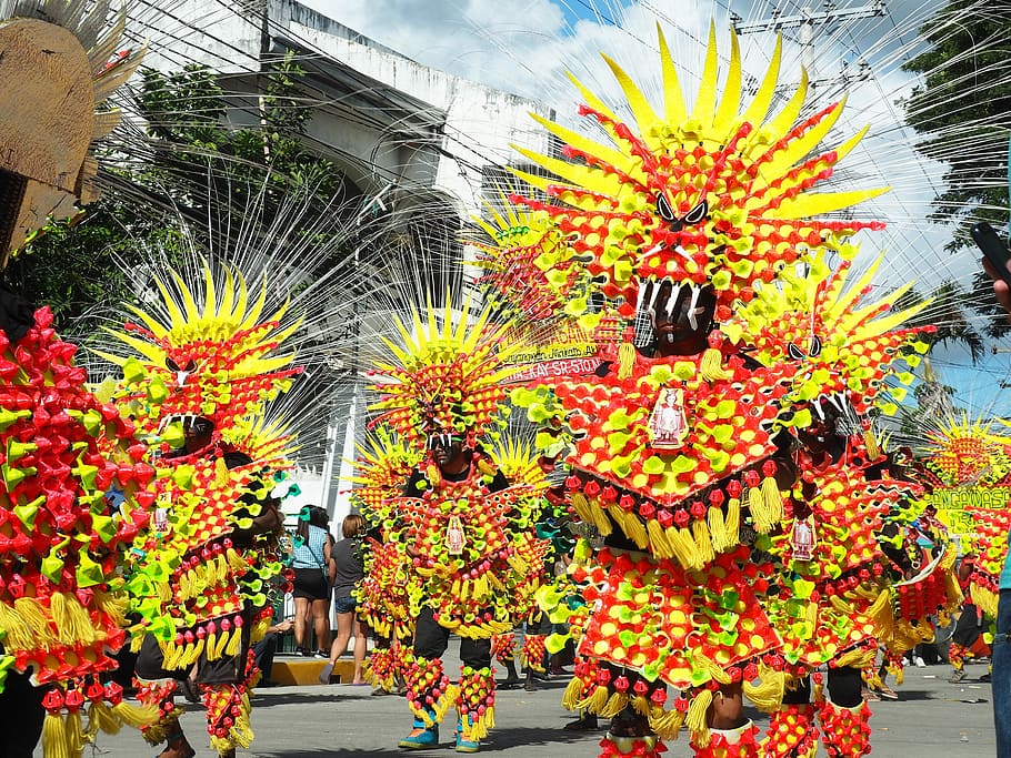people in costume parading on street, Mardigras, Festival, Philippines