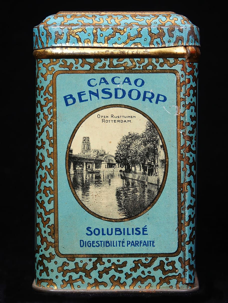 Cacao, Box, Tin, Package, Old, bensdorp, retro, vintage, food HD wallpaper