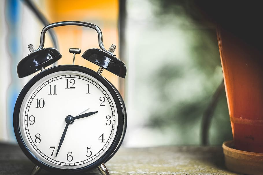 round black framed white analog alarm clock at 2:34, time, stand by HD wallpaper