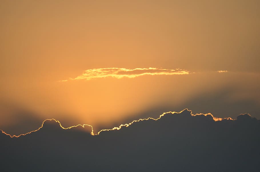 sunset over clouds, sky, the sun, sea, nature, outdoors, cloud - sky HD wallpaper