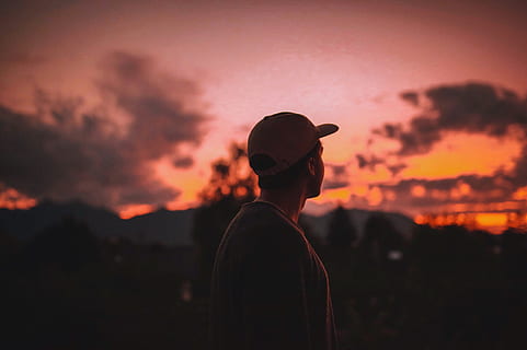 light, dawn, sunset, man, backlit, dusk, person, silhouette, sunrise HD wallpaper