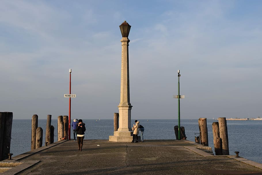 Lighthouse, Lake, Water, Sky, sky water, garda, lake garda HD wallpaper