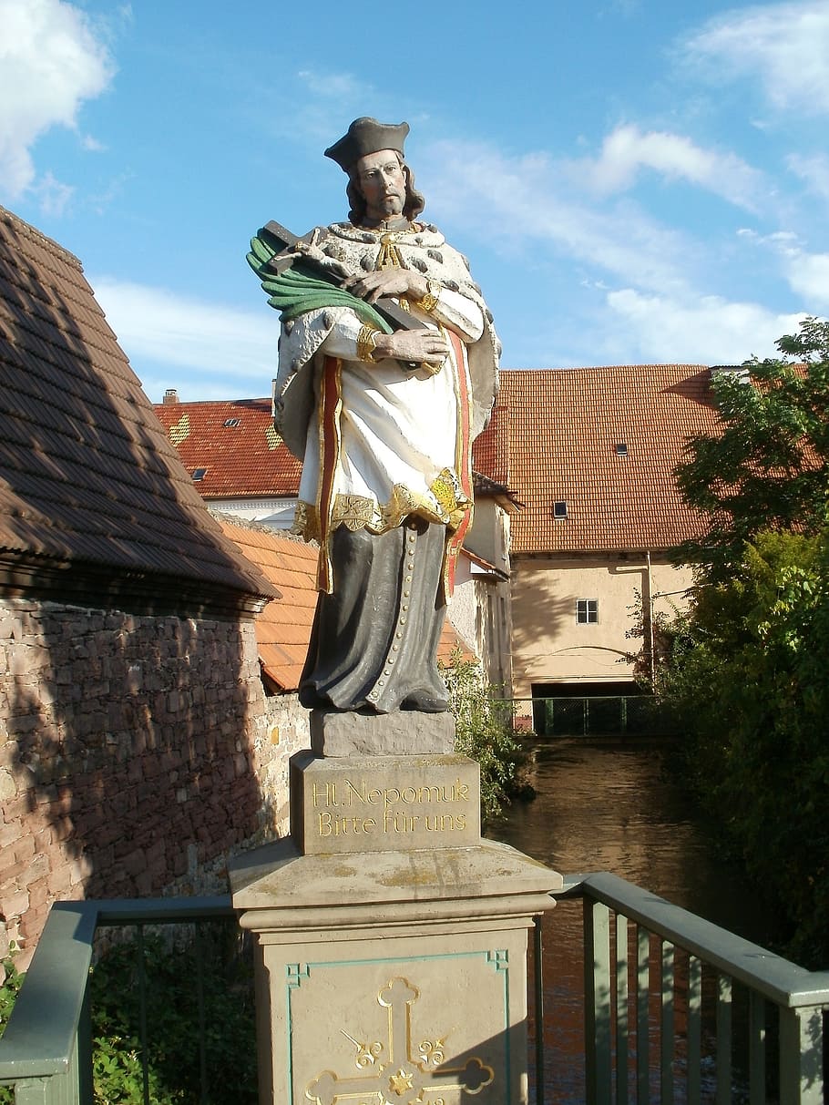 statue, martyr, st nepomuk, sculpture, europe, kraichbach, person, HD wallpaper