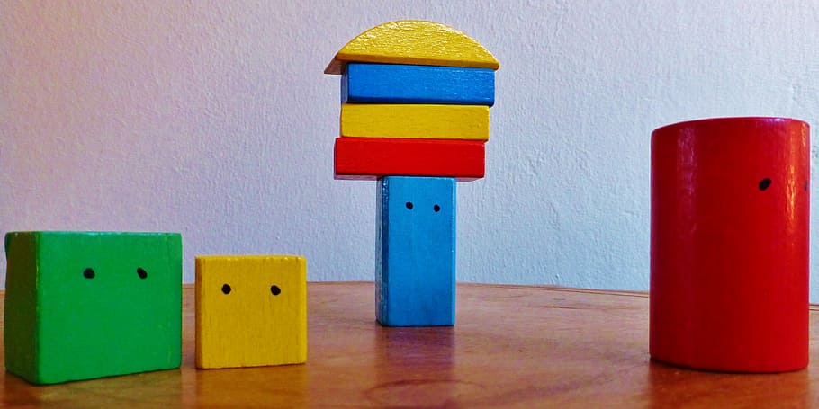 assorted-color wooden block toy on panel board, Building Blocks, HD wallpaper