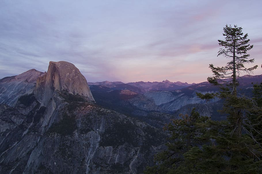mountain during night time, aerial photography of tree and mountain HD wallpaper