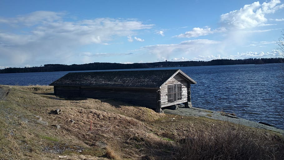 beach, clouds, finnish, cottage, house, sand, blue, island HD wallpaper