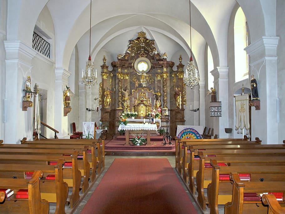Langschlag, Church, Interior, hl stephan, aisle, altar, religious HD wallpaper