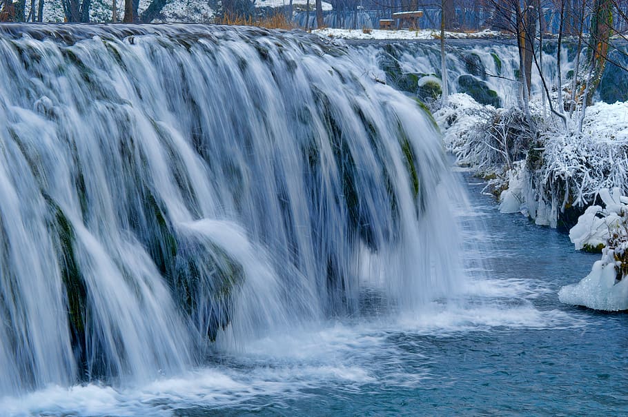 cascade, ice, water, cold, winter, stream, nature, river, landscape HD wallpaper