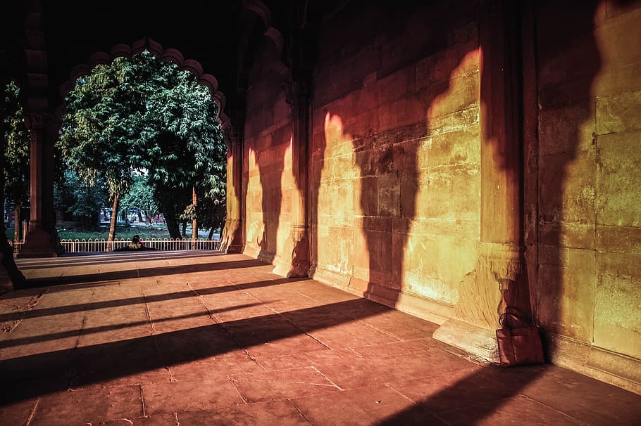 India, Mughal Architecture, Delhi, shadow, sunlight, architectural column, HD wallpaper
