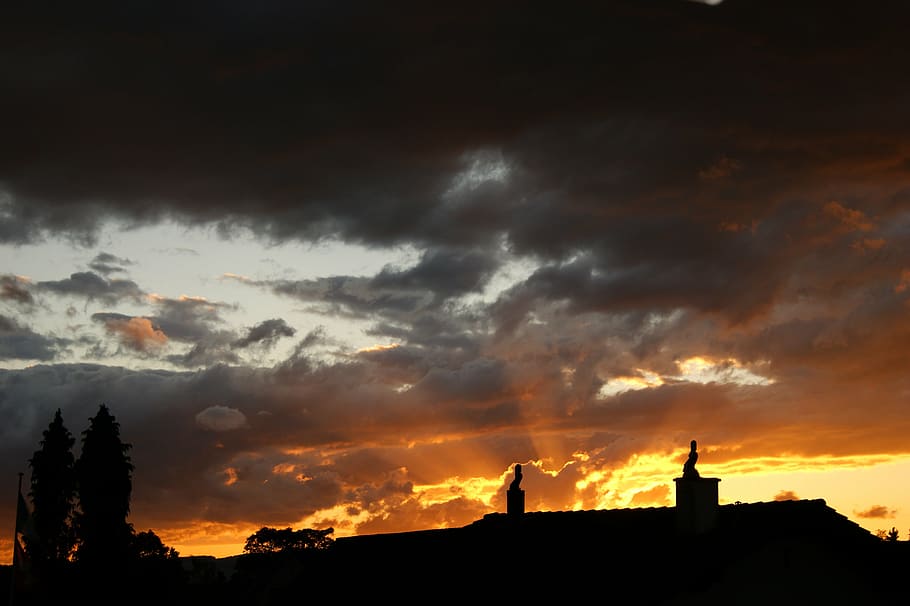 sky, sunset, clouds, abendstimmung, romance, blue, spotlight HD wallpaper