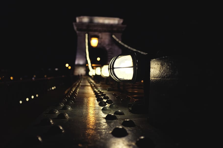 bridge, chain, night, lantern, budapest, illuminated, wet, no people HD wallpaper