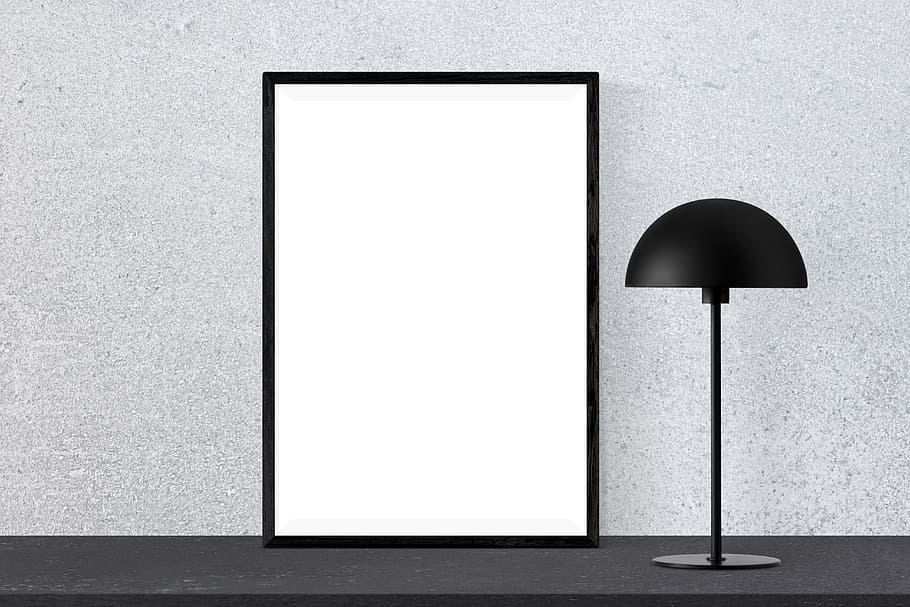 white wooden photo frame and black desk lamp, poster, mockup HD wallpaper