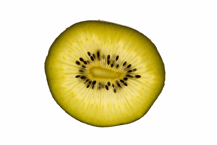 sliced kiwi, macro, white background, fruit, green, cross section HD wallpaper