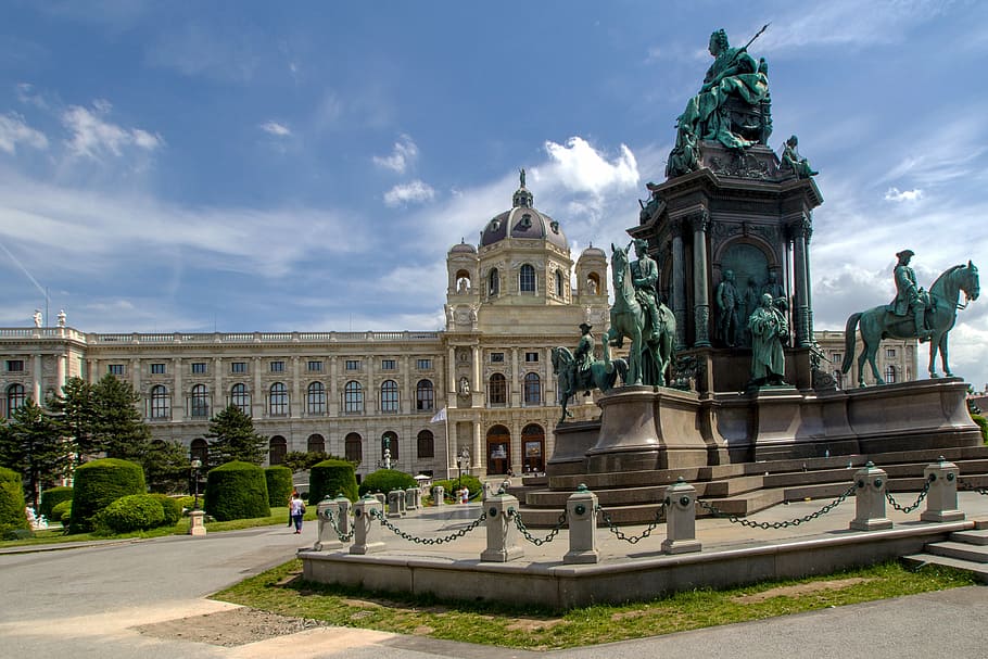 brown concrete building with statue during daytime, vienna HD wallpaper
