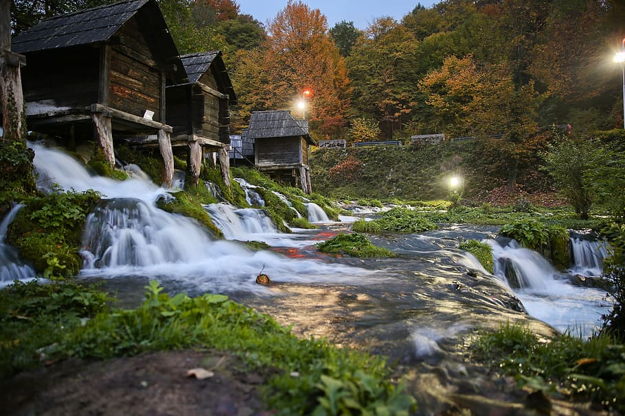 photo of houses beside waterfalls, River, Old Town, Stream HD wallpaper