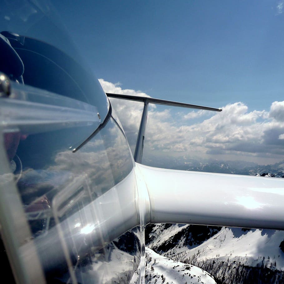 gliding, clouds, fly, above the clouds, wing, mountains, transportation, HD wallpaper