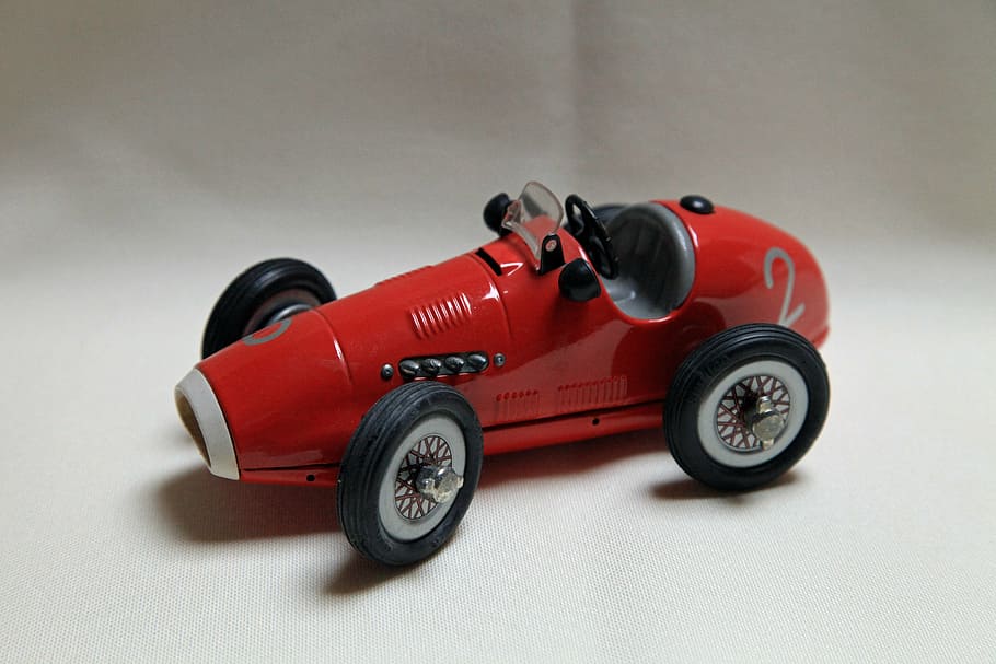 model car, racing car, red, auto, mode of transportation, studio shot HD wallpaper