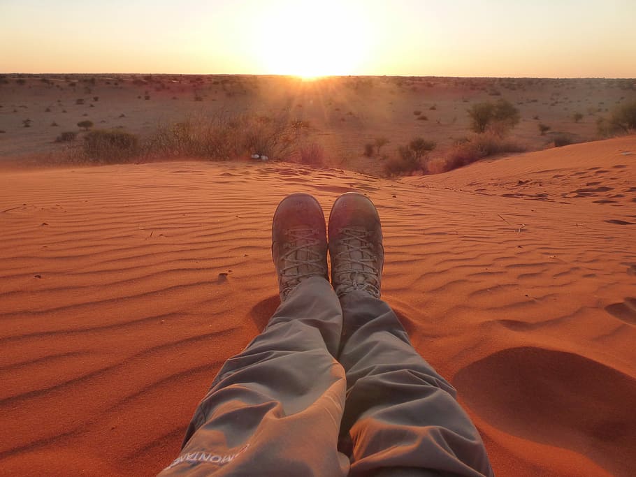Namibia in the Namib Desert, person pair of white shoes sitting on the sand, HD wallpaper