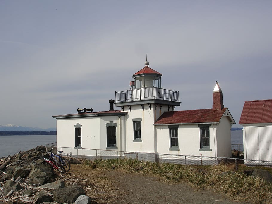 discovery park, lighthouse, seattle, puget sound, seacoast, HD wallpaper