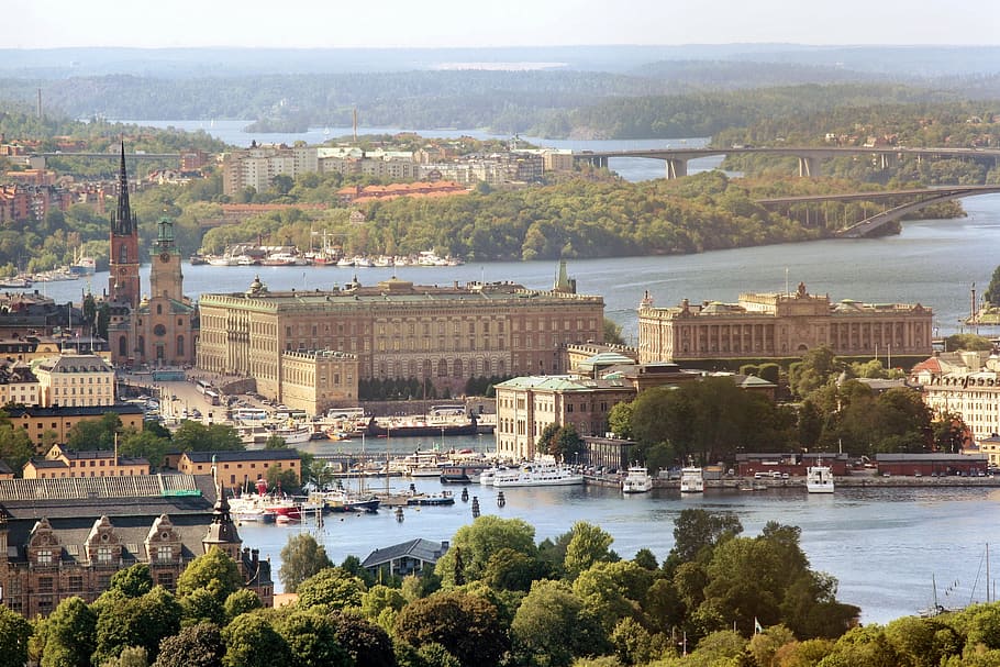 aerial photography of beige landmark, royal palace, sweden, stockholm, HD wallpaper