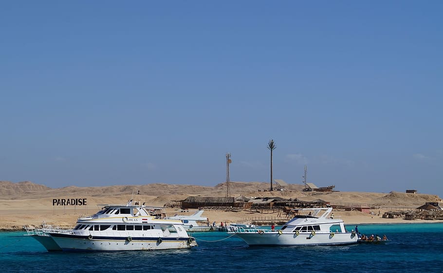 Sea, Egypt, Ship, Island, giftun, nautical vessel, blue, water HD wallpaper
