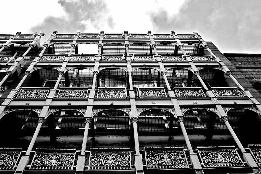 building, architecture, sky, clouds, black and white, built structure HD wallpaper