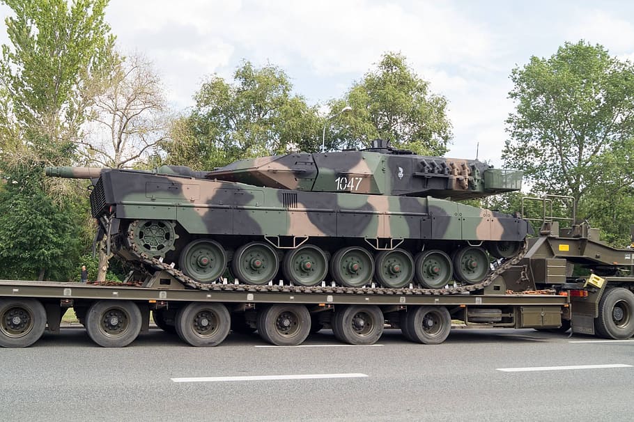 tank, leopard, trailer, army, lowbed trailer, defense, camouflage HD wallpaper