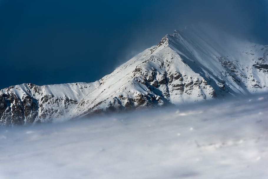 close up photo of mountain with snow cover, mountain covered by snow HD wallpaper
