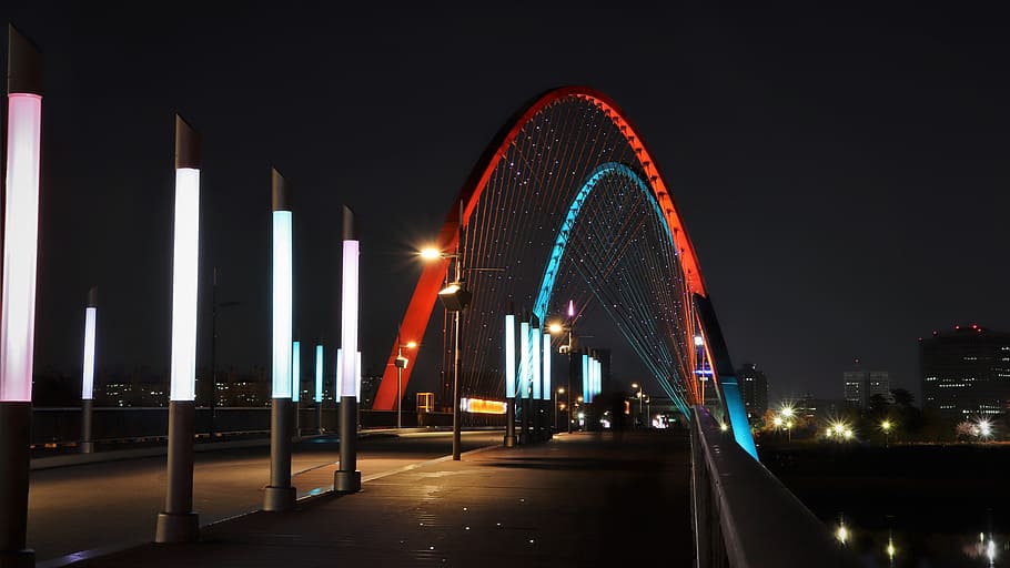 photo of suspension bridge during nighttime, expo, war, daejeon HD wallpaper