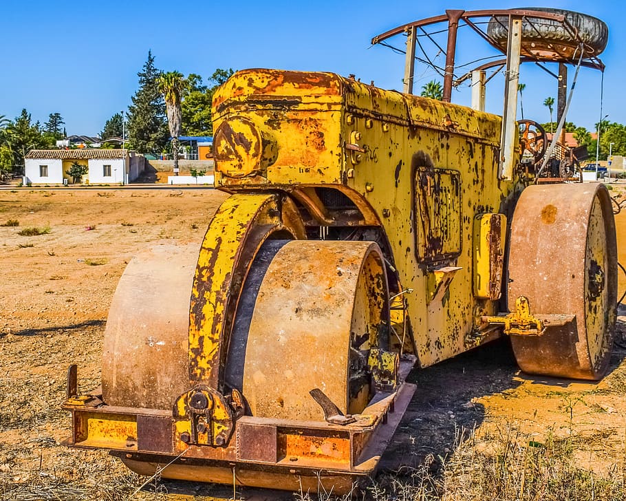 road roller, heavy machine, construction, compactor, old, rusty, HD wallpaper