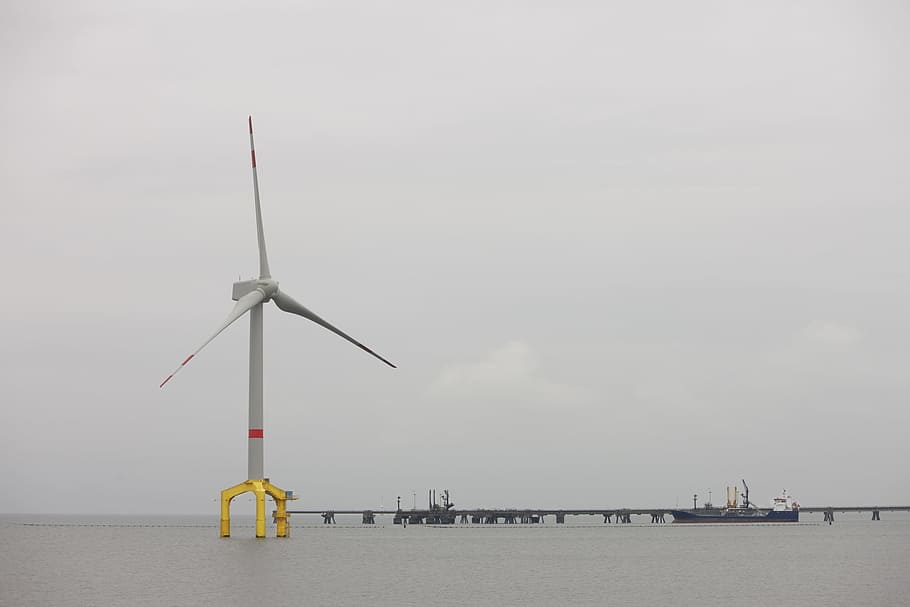Pinwheel, Offshore, Sea, Wind Turbine, wind energy, windräder, HD wallpaper