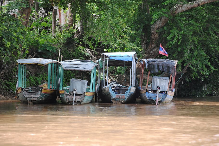 Laos, Boot, River, Asia, Fishing Boats, landscape, water, reflection HD wallpaper
