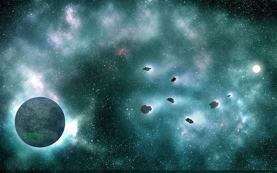 planet, space, asteroids, world, galaxy, light, cosmos, sky HD wallpaper