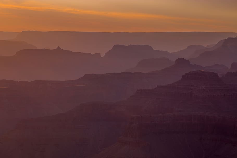 canyon with fog, high angle photo of mountains during golden hour HD wallpaper