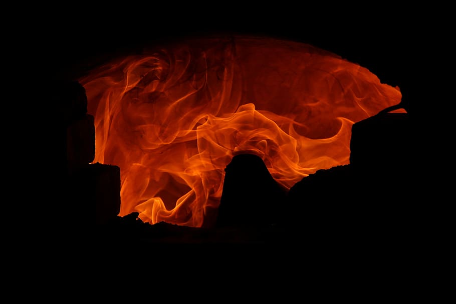 red flame, fire, orange, night, dark, bonfire, burning, heat - temperature HD wallpaper
