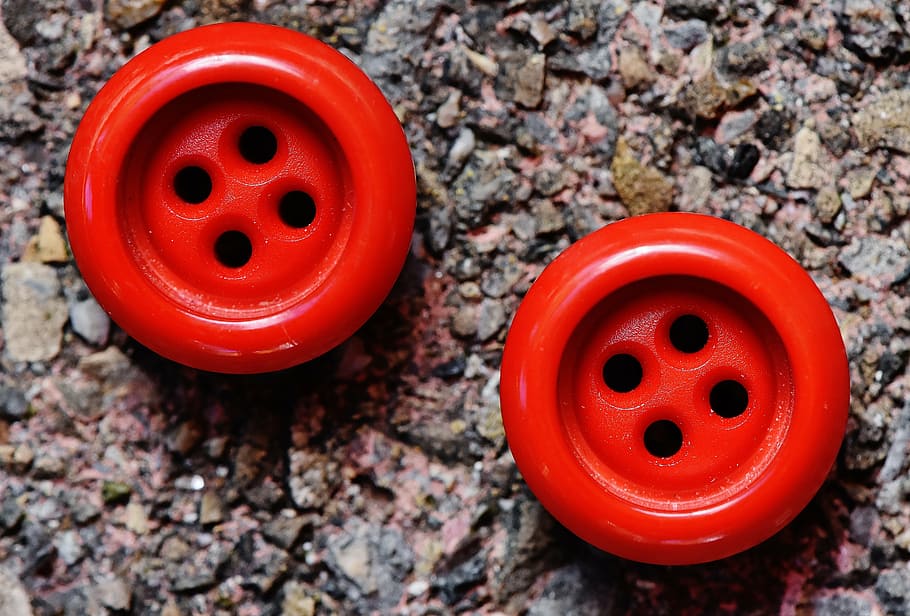 buttons, 4 holes, red, close, color, no people, day, close-up HD wallpaper