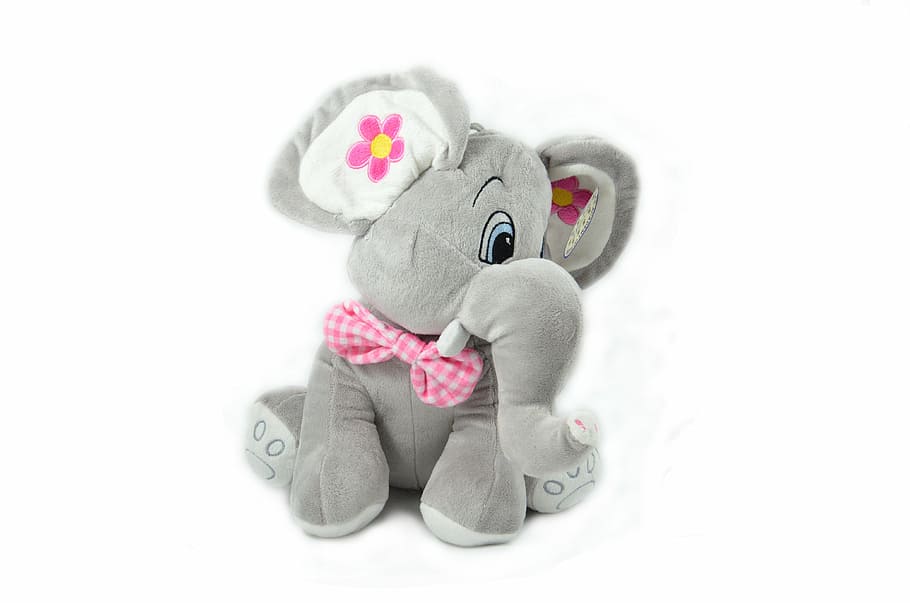 gray and pink elephant plush toy, play, fun, teddy Bear, cute