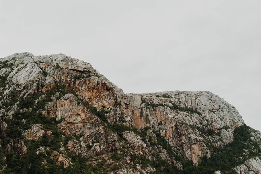 landscape photo of mountain with green plants, brown and gray rock mountains during daytime HD wallpaper