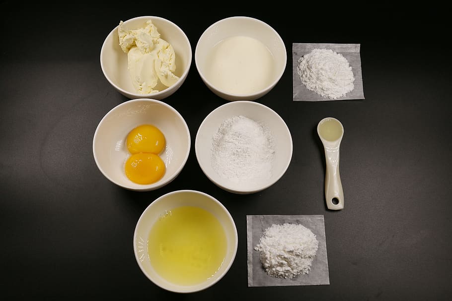 bowl of eggs, sugar, and flour, Baking, Ingredients, baking ingredients HD wallpaper