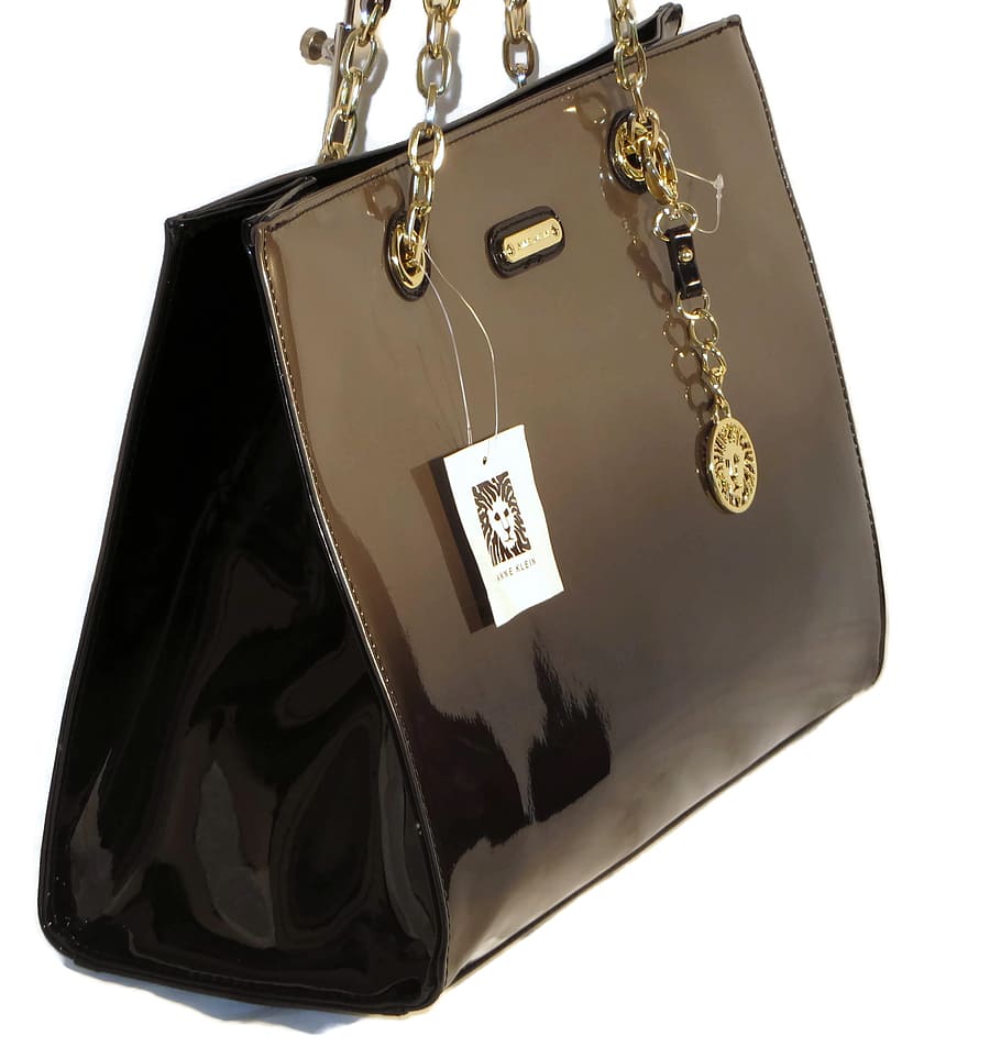 black Anne Klein patent leather handbag, purse, fashion, female, HD wallpaper