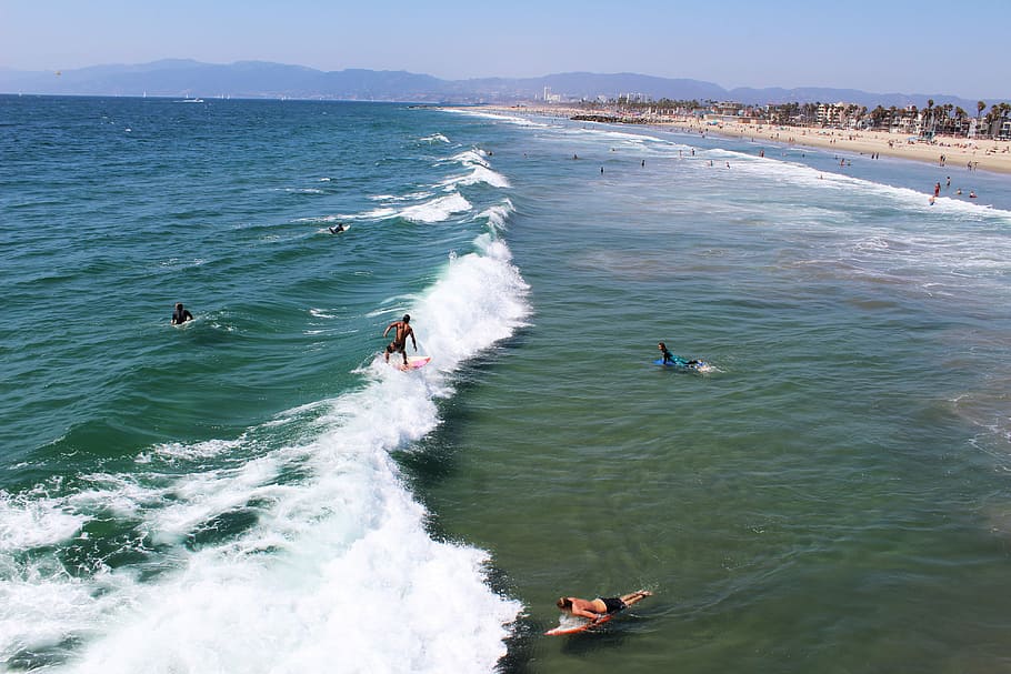 time lapse photography of surfer on wave, man on surfboard, sea HD wallpaper