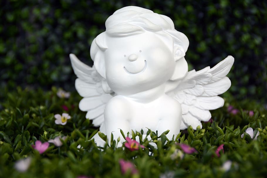 cherub ceramic figurine, angel, guardian angel, wing, satisfied, HD wallpaper