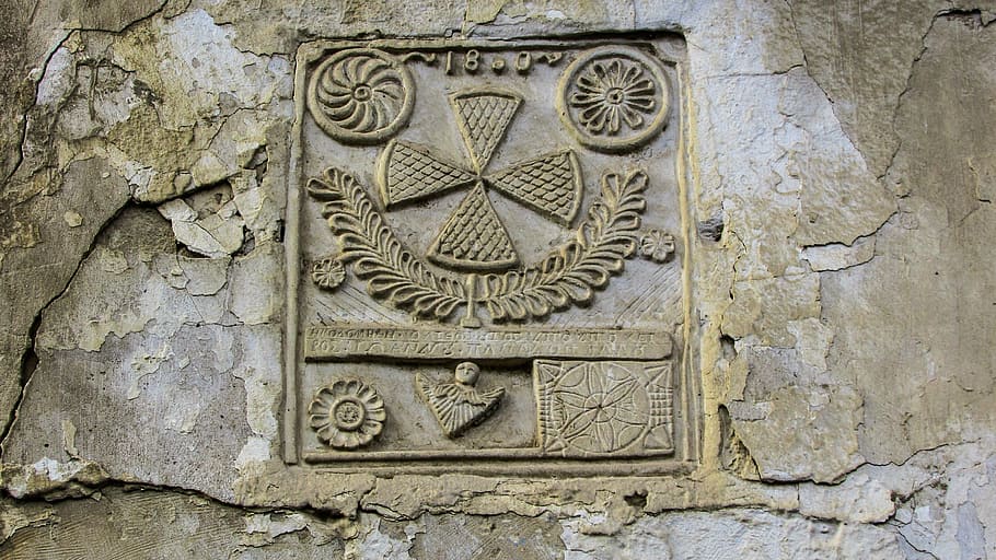lintel, sign, symbol, wall, crack, old, carving, architecture HD wallpaper