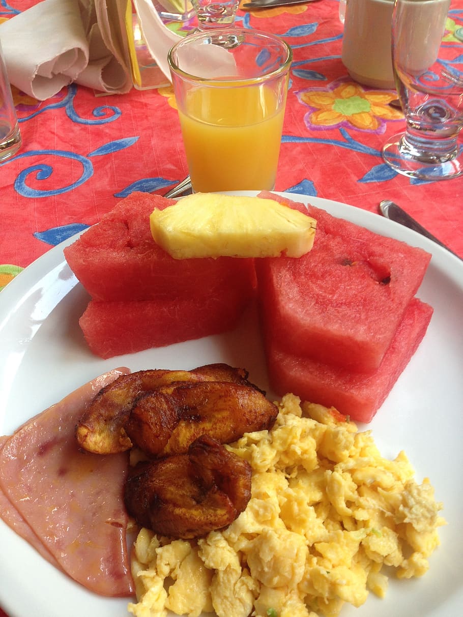 breakfast, fruit, eggs, plantain, costa rica, food and drink HD wallpaper