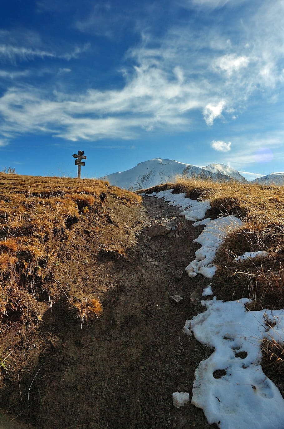 Mountain, Crossing, Path, Choice, Snow, panel, pencarte, hiking HD wallpaper