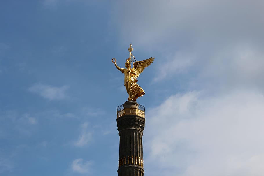 siegessäule, landmark, berlin, sky, capital, monument, sculpture, HD wallpaper