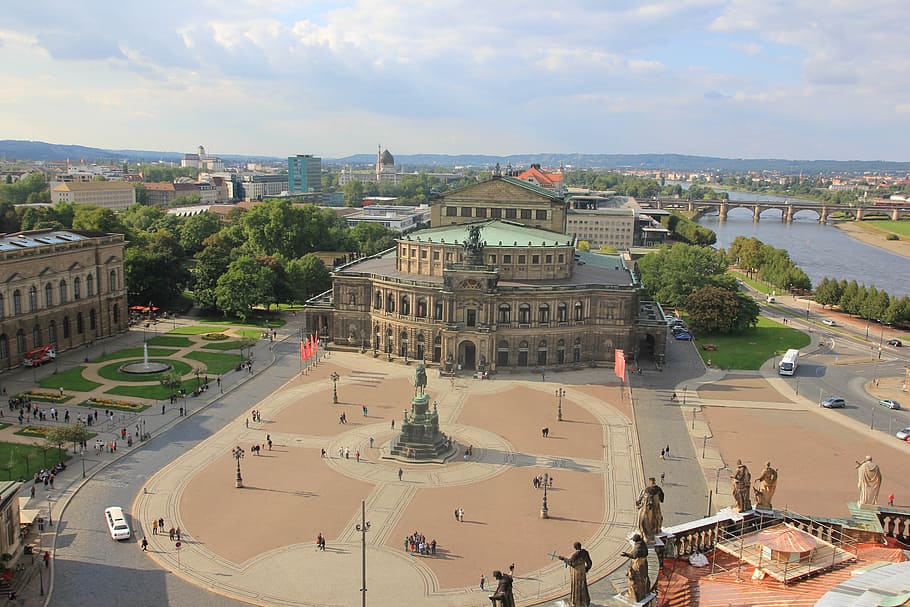 dresden, semper opera house, space, statue, tourism, recovery HD wallpaper