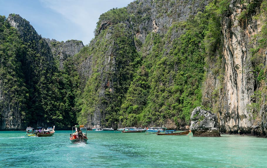 HD wallpaper: thailand, phuket, koh phi phi, island tour, colorful boats |  Wallpaper Flare